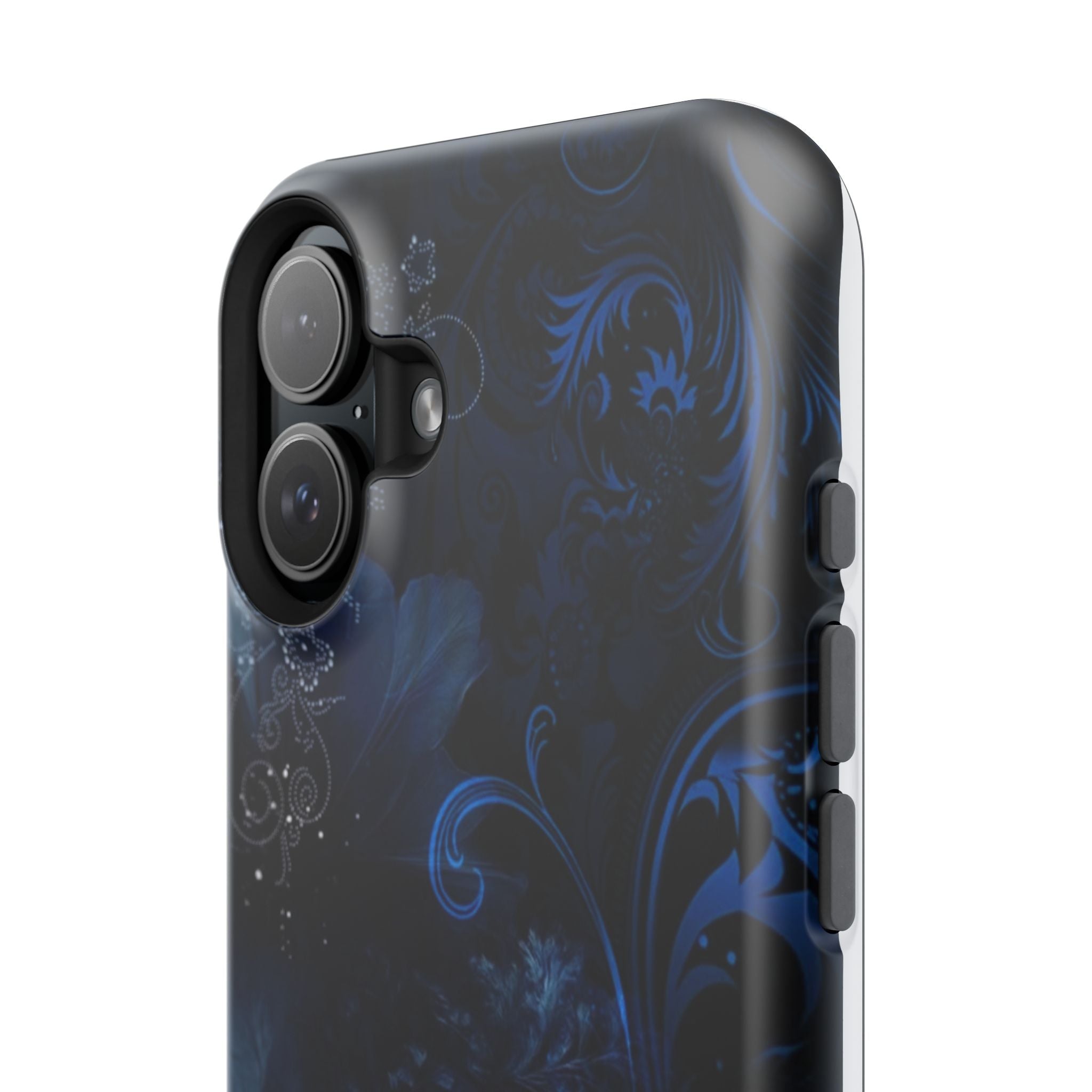 Y2K Dark Blue Glitter Floral Phone Case Impact-Resistant Cases