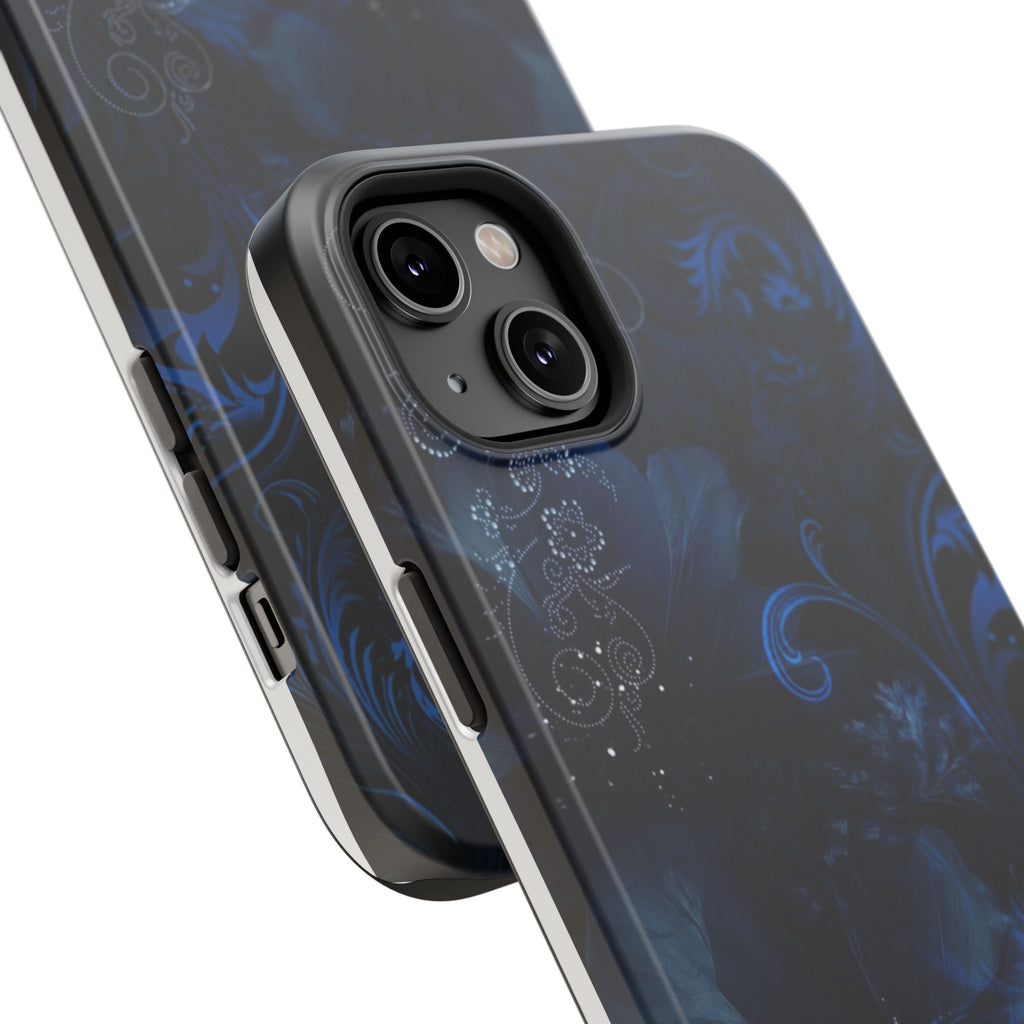Y2K Dark Blue Glitter Floral Phone Case Impact-Resistant Cases