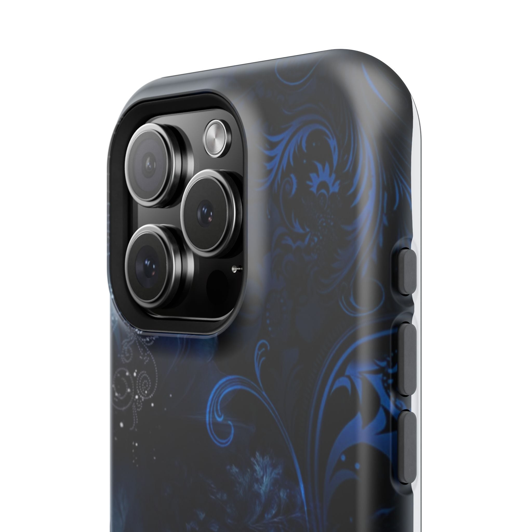 Y2K Dark Blue Glitter Floral Phone Case Impact-Resistant Cases