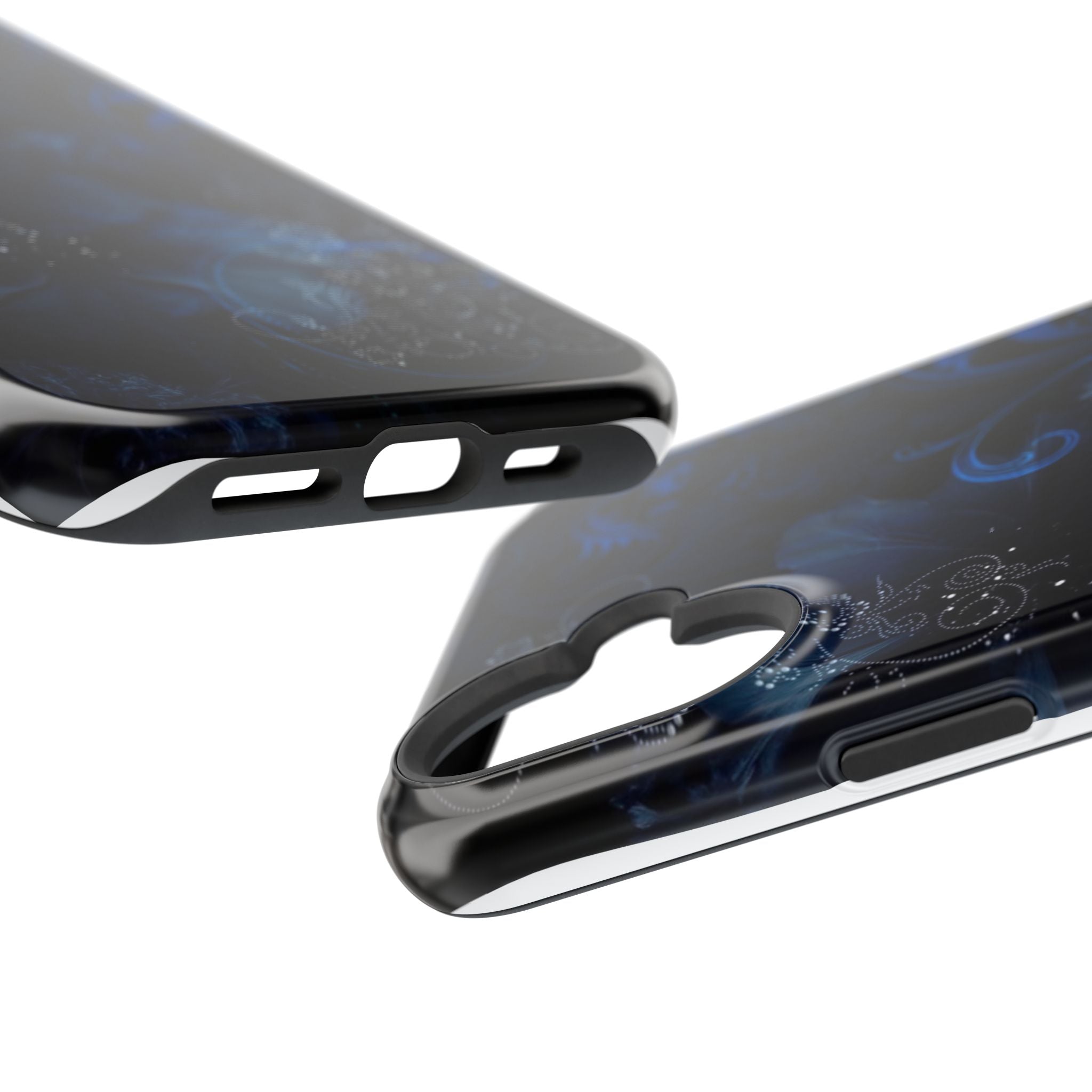 Y2K Dark Blue Glitter Floral Phone Case Impact-Resistant Cases